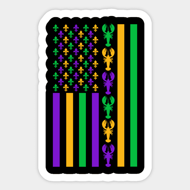 Mardi Gras American Flag with Crawfish and Fleur De Lis Sticker by Xeire